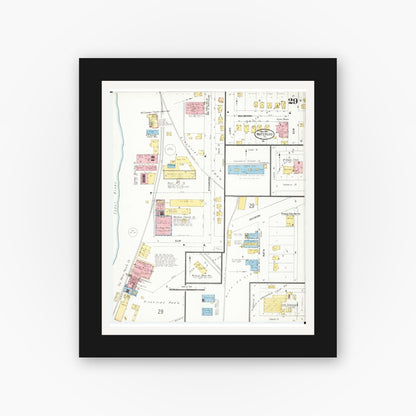 Old map wall art mockup — black gallery frame with white mat — Sanborn Fire Insurance Map from Waterloo, Black Hawk County, Iowa (1906), Sheet #0029