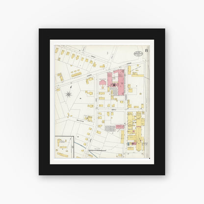 Old map wall art mockup — black gallery frame with white mat — Sanborn Fire Insurance Map from Wakefield, Middlesex County, Massachusetts (1903), Sheet #0008