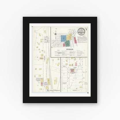 Old map wall art mockup — black gallery frame with white mat — Sanborn Fire Insurance Map from Black River Falls, Jackson County, Wisconsin (1909) - Complete Map Set