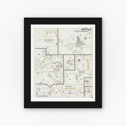 Old map wall art mockup — black gallery frame with white mat — Sanborn Fire Insurance Map from Brownwood, Brown County, Texas (1888), Sheet #0004