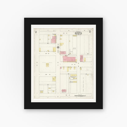 Old map wall art mockup — black gallery frame with white mat — Sanborn Fire Insurance Map from Abernathy, Hale County, Texas (1925), Sheet #0002