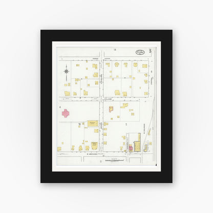 Old map wall art mockup — black gallery frame with white mat — Sanborn Fire Insurance Map from Plano, Collin County, Texas (1921), Sheet #0005