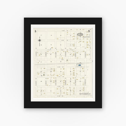 Old map wall art mockup — black gallery frame with white mat — Sanborn Fire Insurance Map from Saint Cloud, Osceola County, Florida (1924), Sheet #0005