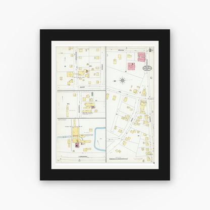 Old map wall art mockup — black gallery frame with white mat — Sanborn Fire Insurance Map from Gardner, Worcester County, Massachusetts (1905), Sheet #0002