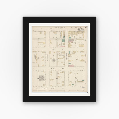 Old map wall art mockup — black gallery frame with white mat — Sanborn Fire Insurance Map from Abilene, Taylor County, Texas (1885), Sheet #0004