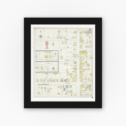 Old map wall art mockup — black gallery frame with white mat — Sanborn Fire Insurance Map from Hubbard, Trumbull County, Ohio (1896), Sheet #0003