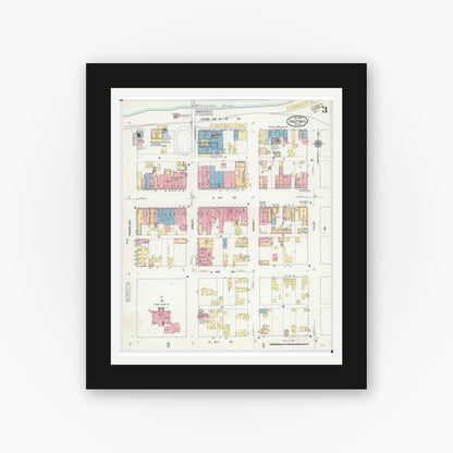 Old map wall art mockup — black gallery frame with white mat — Sanborn Fire Insurance Map from Hastings, Dakota County, Minnesota (1910), Sheet #0003