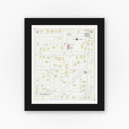 Old map wall art mockup — black gallery frame with white mat — Sanborn Fire Insurance Map from Yale, Saint Clair County, Michigan (1924), Sheet #0005