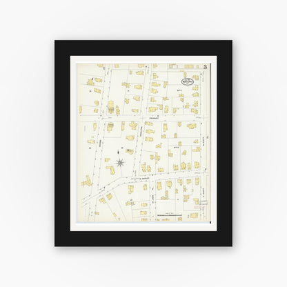 Old map wall art mockup — black gallery frame with white mat — Sanborn Fire Insurance Map from Wayland, Steuben County, New York (1908), Sheet #0003