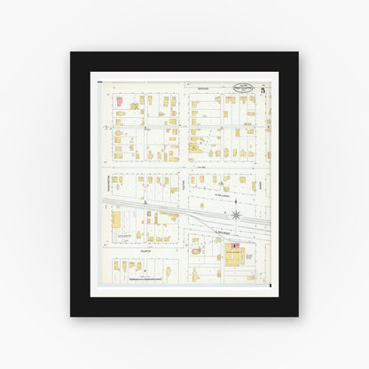 Old map wall art mockup — black gallery frame with white mat — Sanborn Fire Insurance Map from Port Clinton, Ottawa County, Ohio (1904), Sheet #0005