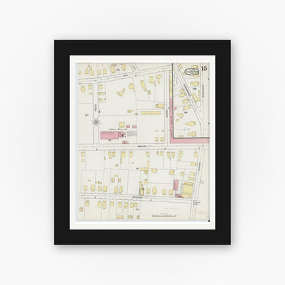 Old map wall art mockup — black gallery frame with white mat — Sanborn Fire Insurance Map from Taunton, Bristol County, Massachusetts (1893), Sheet #0015