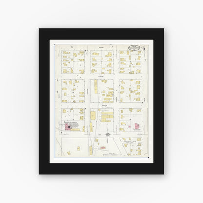 Old map wall art mockup — black gallery frame with white mat — Sanborn Fire Insurance Map from Richland Center, Richland County, Wisconsin (1912), Sheet #0009
