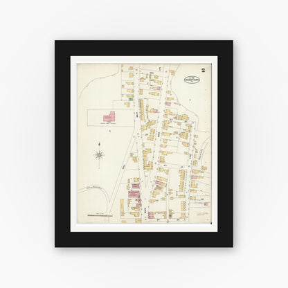 Old map wall art mockup — black gallery frame with white mat — Sanborn Fire Insurance Map from Schaghticoke, Rensselaer County, New York (1902), Sheet #0002