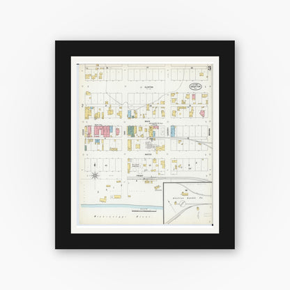 Old map wall art mockup — black gallery frame with white mat — Sanborn Fire Insurance Map from Grafton, Jersey County, Illinois (1900), Sheet #0003