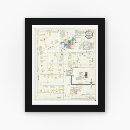 Old map wall art mockup — black gallery frame with white mat — Sanborn Fire Insurance Map from Granville, Licking County, Ohio (1913), Sheet #0001