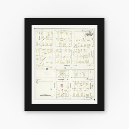 Old map wall art mockup — black gallery frame with white mat — Sanborn Fire Insurance Map from Menominee, Menominee County, Michigan (1913), Sheet #0015