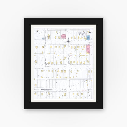 Old map wall art mockup — black gallery frame with white mat — Sanborn Fire Insurance Map from Blooming Prairie, Steele County, Minnesota (1927), Sheet #0005