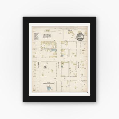 Old map wall art mockup — black gallery frame with white mat — Sanborn Fire Insurance Map from Big Spring, Howard County, Texas (1885), Sheet #0001