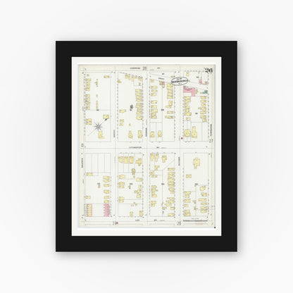 Old map wall art mockup — black gallery frame with white mat — Sanborn Fire Insurance Map from New Brunswick, Middlesex County, New Jersey (1897), Sheet #0026