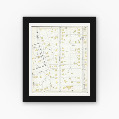 Old map wall art mockup — black gallery frame with white mat — Sanborn Fire Insurance Map from Batavia, Kane County, Illinois (1907), Sheet #0012