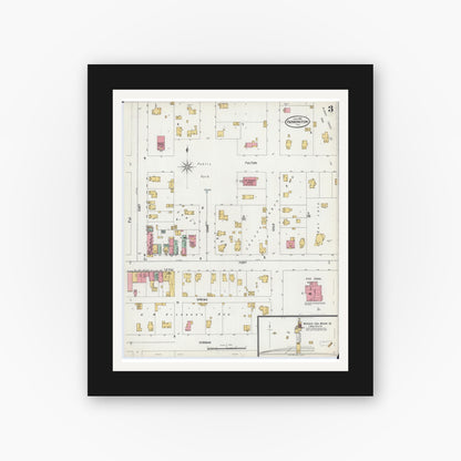 Old map wall art mockup — black gallery frame with white mat — Sanborn Fire Insurance Map from Farmington, Fulton County, Illinois (1899), Sheet #0003