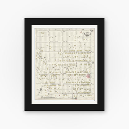 Old map wall art mockup — black gallery frame with white mat — Sanborn Fire Insurance Map from Washington, Washington County, Pennsylvania (1914), Sheet #0037