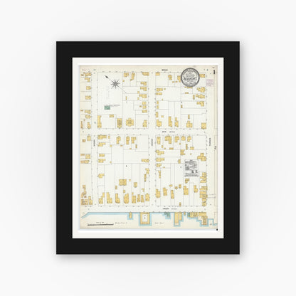 Old map wall art mockup — black gallery frame with white mat — Sanborn Fire Insurance Map from Beaufort, Carteret County, North Carolina (1904), Sheet #0001