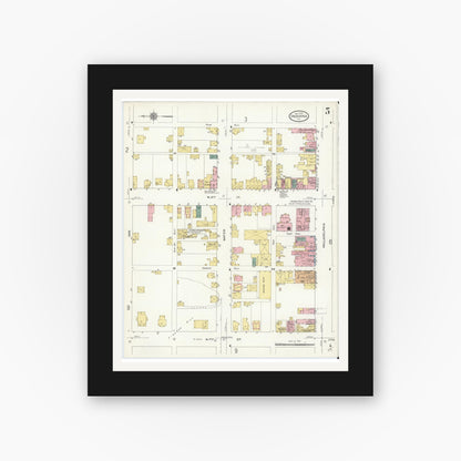 Old map wall art mockup — black gallery frame with white mat — Sanborn Fire Insurance Map from Indiana, Indiana County, Pennsylvania (1910), Sheet #0005