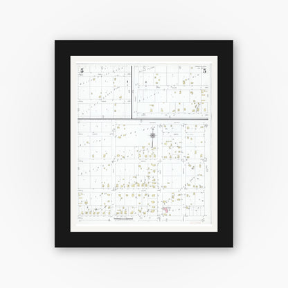 Old map wall art mockup — black gallery frame with white mat — Sanborn Fire Insurance Map from Janesville, Waseca County, Minnesota (1947), Sheet #0005