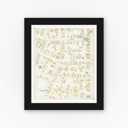 Old map wall art mockup — black gallery frame with white mat — Sanborn Fire Insurance Map from Newark, Licking County, Ohio (1905), Sheet #0008