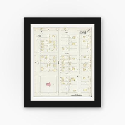 Old map wall art mockup — black gallery frame with white mat — Sanborn Fire Insurance Map from Texarkana, Bowie County, Texas (1896), Sheet #0002