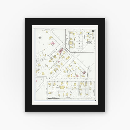 Old map wall art mockup — black gallery frame with white mat — Sanborn Fire Insurance Map from Elmore, Ottawa County, Ohio (1920), Sheet #0003
