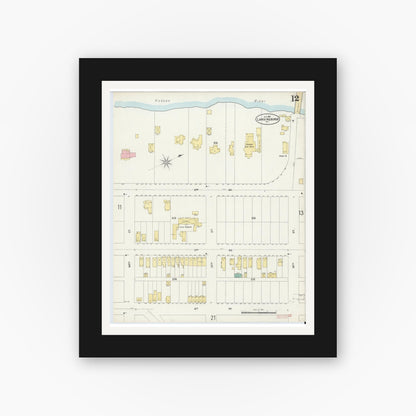 Old map wall art mockup — black gallery frame with white mat — Sanborn Fire Insurance Map from Lansingburg, Rensselaer County, New York (1897), Sheet #0012