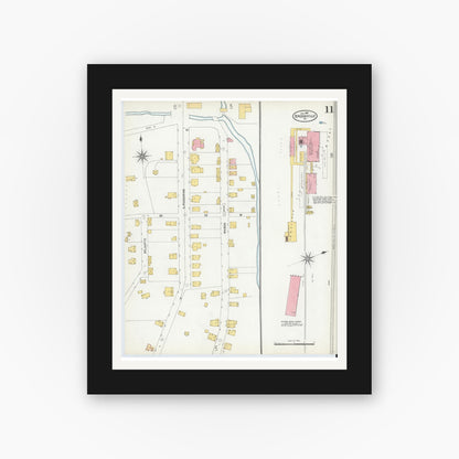 Old map wall art mockup — black gallery frame with white mat — Sanborn Fire Insurance Map from Brookville, Jefferson County, Pennsylvania (1904), Sheet #0011