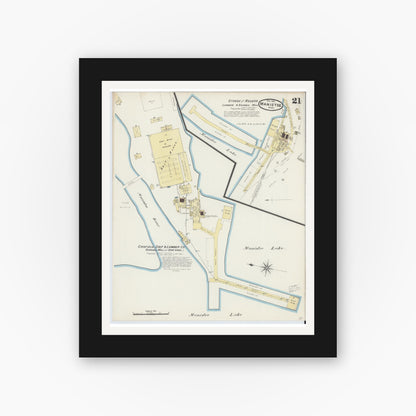 Old map wall art mockup — black gallery frame with white mat — Sanborn Fire Insurance Map from Manistee, Manistee County, Michigan (1890), Sheet #0021