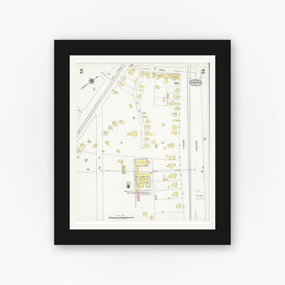 Old map wall art mockup — black gallery frame with white mat — Sanborn Fire Insurance Map from Sanford, Lee County, North Carolina (1925), Sheet #0005