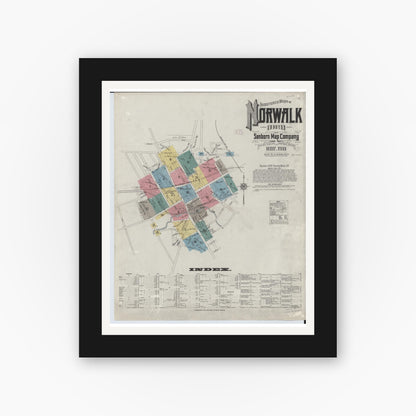 Old map wall art mockup — black gallery frame with white mat — Sanborn Fire Insurance Map from Norwalk, Huron County, Ohio (1911) - Complete Map Set