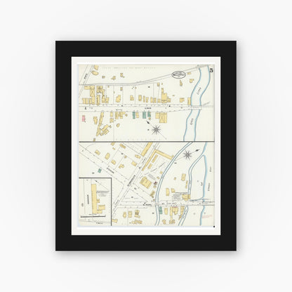 Old map wall art mockup — black gallery frame with white mat — Sanborn Fire Insurance Map from Wellsville, Allegany County, New York (1903), Sheet #0005