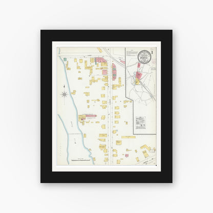 Old map wall art mockup — black gallery frame with white mat — Sanborn Fire Insurance Map from Monroe, Orange County, New York (1904) - Complete Map Set