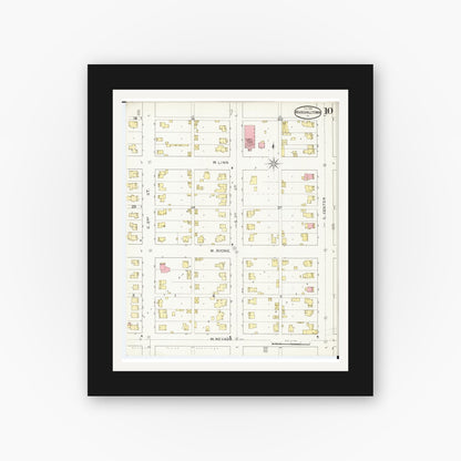 Old map wall art mockup — black gallery frame with white mat — Sanborn Fire Insurance Map from Marshalltown, Marshall County, Iowa (1894), Sheet #0010