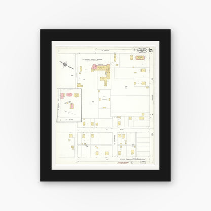 Old map wall art mockup — black gallery frame with white mat — Sanborn Fire Insurance Map from Anaheim, Orange County, California (1911), Sheet #0015