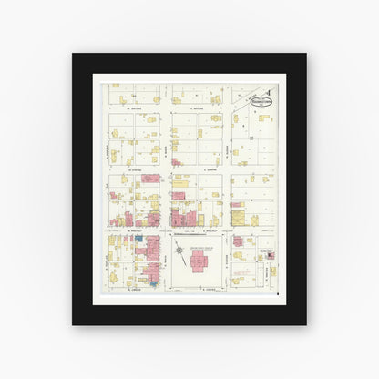 Old map wall art mockup — black gallery frame with white mat — Sanborn Fire Insurance Map from Brownstown, Jackson County, Indiana (1916), Sheet #0004
