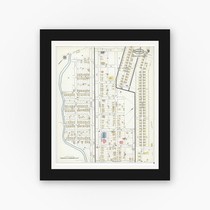 Old map wall art mockup — black gallery frame with white mat — Sanborn Fire Insurance Map from Windber, Somerset County, Pennsylvania (1916), Sheet #0009