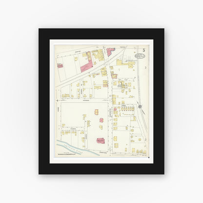 Old map wall art mockup — black gallery frame with white mat — Sanborn Fire Insurance Map from Bridgeville, Allegheny County, Pennsylvania (1913), Sheet #0005