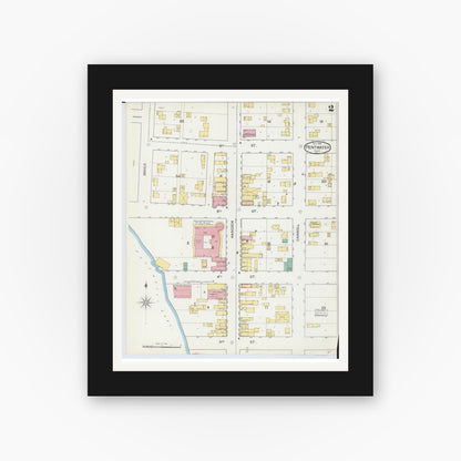 Old map wall art mockup — black gallery frame with white mat — Sanborn Fire Insurance Map from Pentwater, Oceana County, Michigan (1892), Sheet #0002