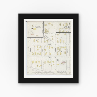 Old map wall art mockup — black gallery frame with white mat — Sanborn Fire Insurance Map from Midland, Midland County, Michigan (1889), Sheet #0005