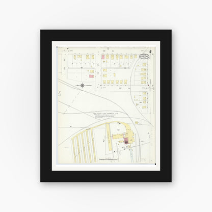Old map wall art mockup — black gallery frame with white mat — Sanborn Fire Insurance Map from Cadillac, Wexford County, Michigan (1914), Sheet #0004