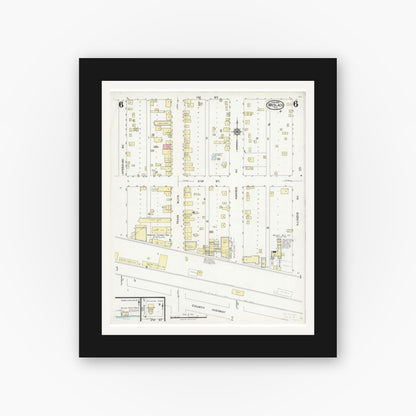 Old map wall art mockup — black gallery frame with white mat — Sanborn Fire Insurance Map from Weslaco, Hidalgo County, Texas (1925), Sheet #0006