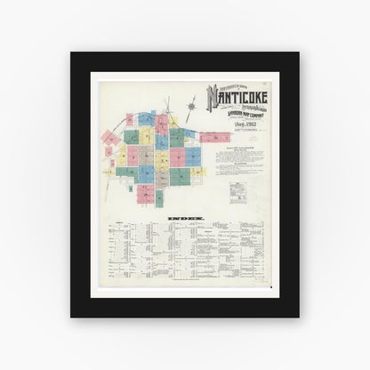 Old map wall art mockup — black gallery frame with white mat — Sanborn Fire Insurance Map from Nanticoke, Luzerne County, Pennsylvania (1912), Sheet #0001