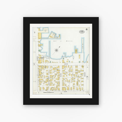 Old map wall art mockup — black gallery frame with white mat — Sanborn Fire Insurance Map from Key West, Monroe County, Florida (1899), Sheet #0006